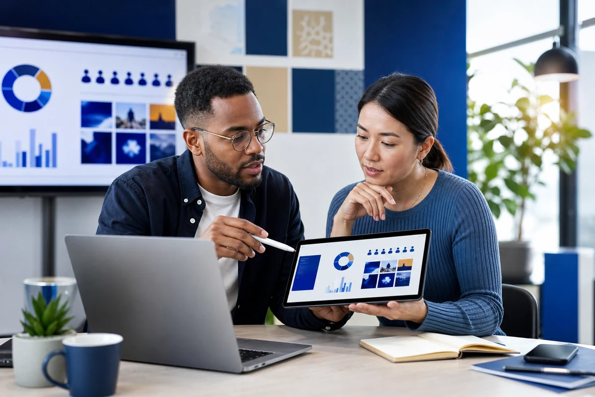 Digital marketing learner and mentor planning an online campaign