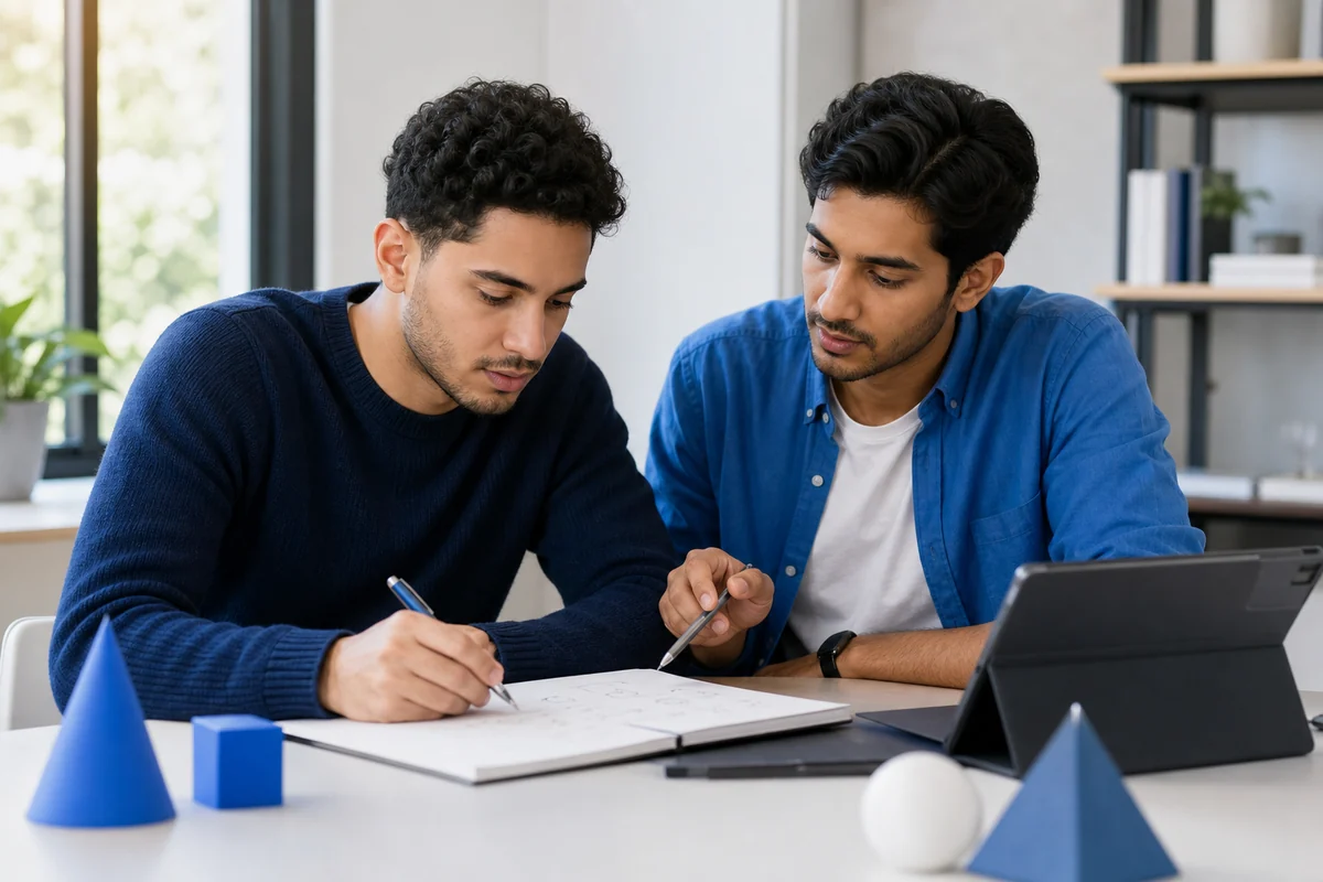 Two adult learners preparing for SAT, EMSAT, and GED exams