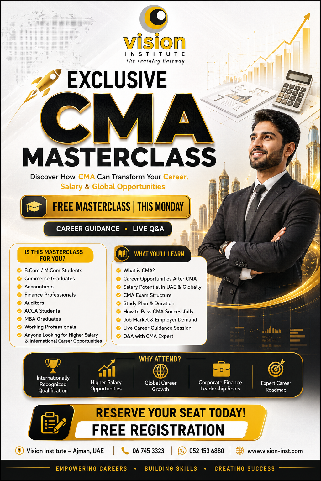 Reserve your free seat for Vision Institute’s CMA Masterclass this Monday in Ajman.